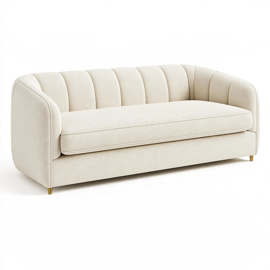 Canapé 3 places 220 cm en tissu texturé crème style arrondi pour salon
