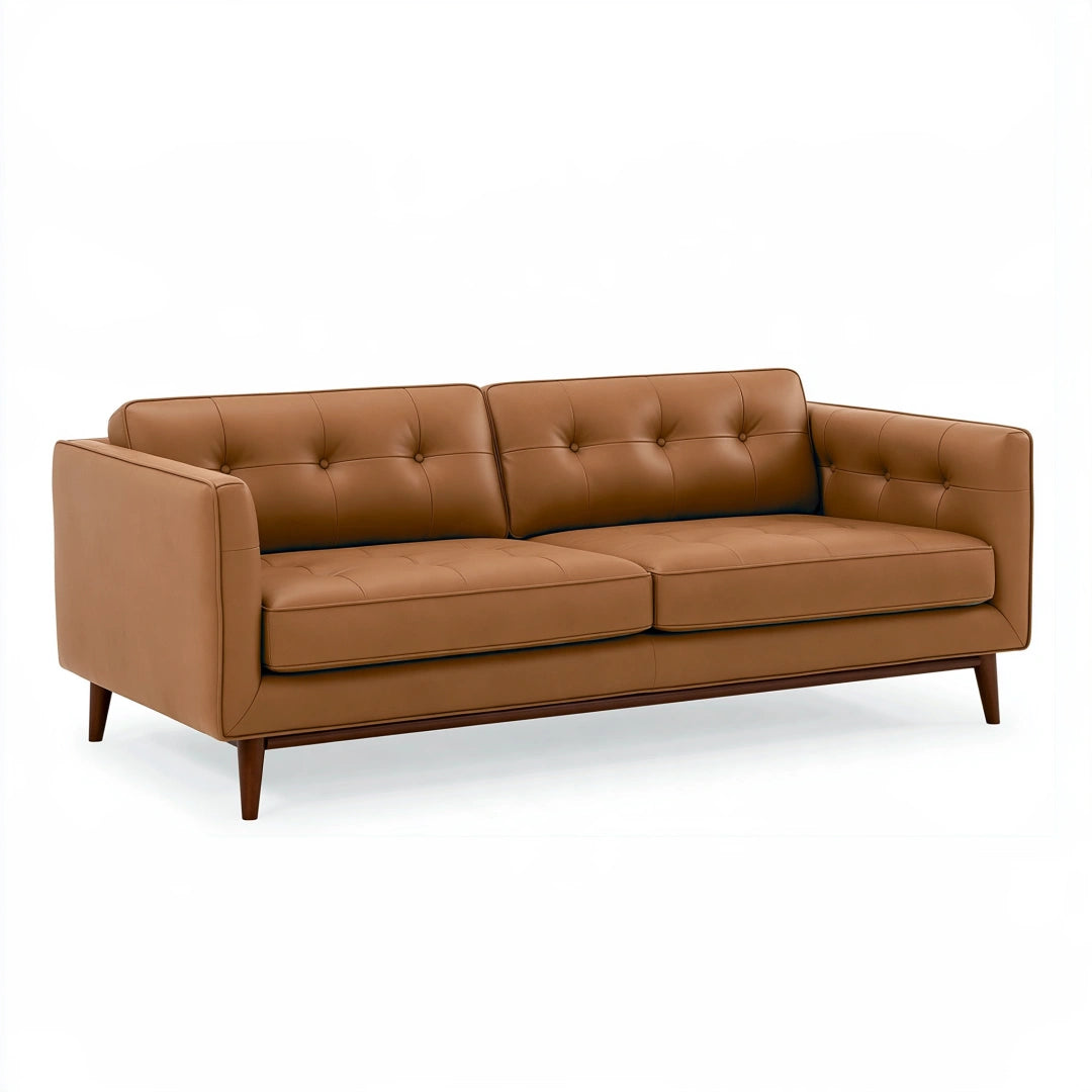 Canapé 3 places 200 x 90 cm revêtement aspect cuir marron style moderne capitonné