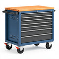 Servante d'atelier 86 x 46 x 95 cm en acier bleu avec plateau en bois - rangement mobile