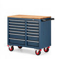 Servante d'atelier 120 x 55 x 95 cm en acier bleu avec plateau en bois mobile à 16 tiroirs