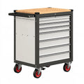 Servante d'atelier 77 x 46 x 97 cm en acier noir avec plateau en bambou et 7 tiroirs mobile