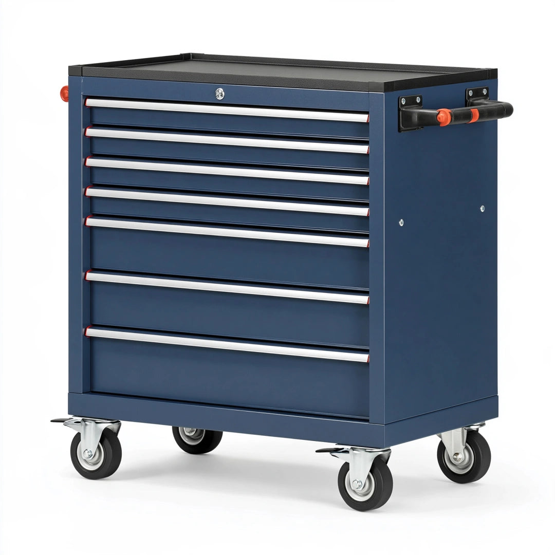 Servante d atelier 80 x 45 x 95 cm en acier bleu avec 7 tiroirs et roulettes