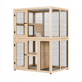 Enclos pour chat 100 cm x 60 cm x 180 cm en bois naturel et grillage noir à deux niveaux