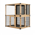Cage pour chat 180 x 90 x 180 cm en bois naturel et métal noir à deux niveaux