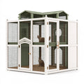 Enclos extérieur pour chats 180 x 120 x 220 cm en bois blanc et vert avec grillage - abri à toit