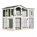 Enclos pour chat 120 x 80 x 160 cm en bois blanc et vert avec grillage métallique à deux niveaux