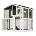 Enclos extérieur pour chat 180 x 90 x 180 cm en bois blanc avec grillage et toit protecteur