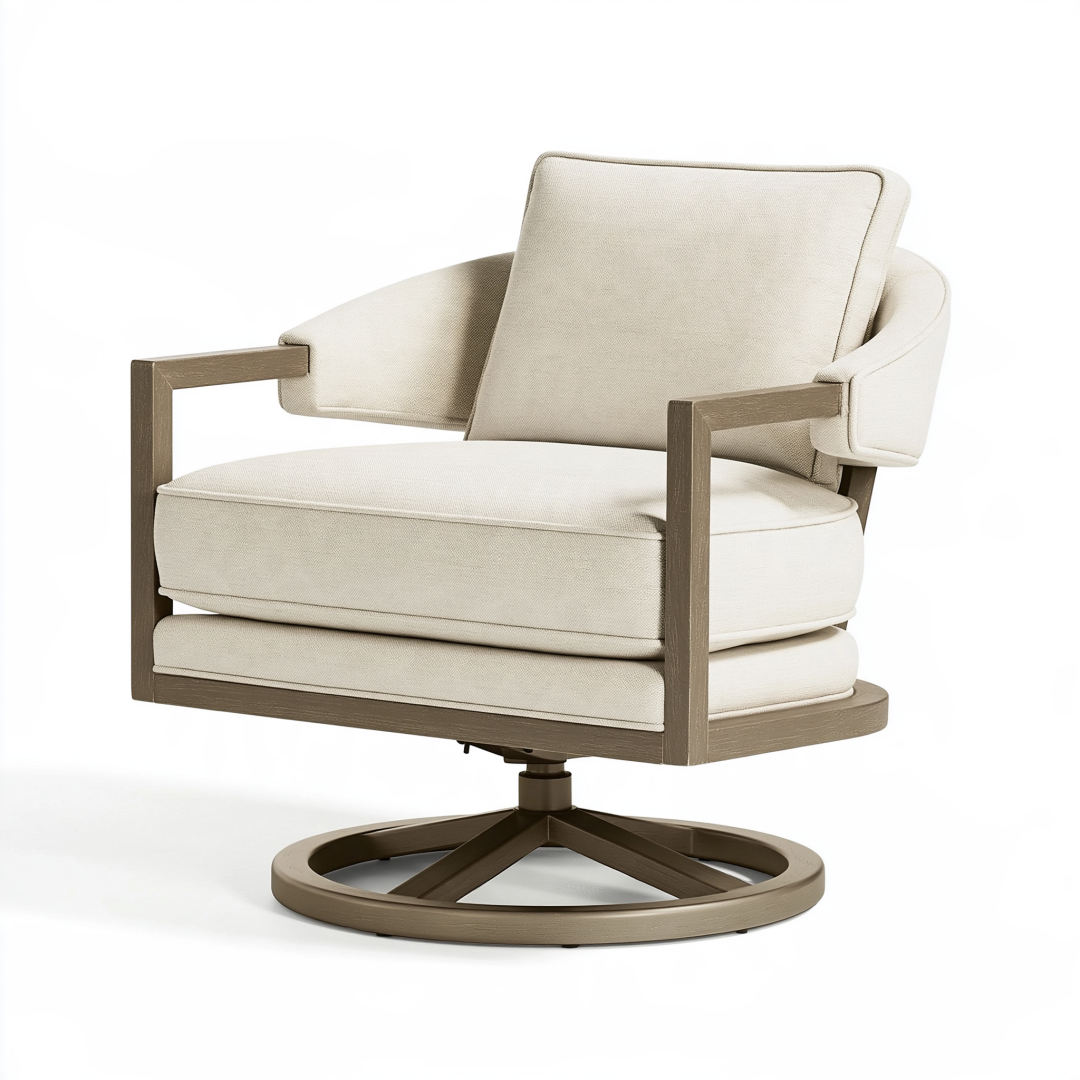 Fauteuil pivotant 78 x 82 x 88 cm en tissu beige et bois taupe style contemporain