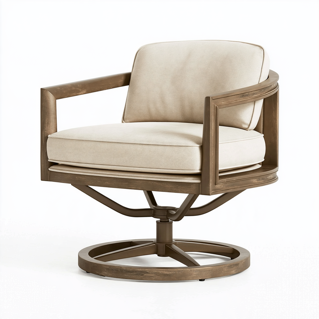 Fauteuil pivotant 76 x 78 x 82 cm en bois et tissu beige style contemporain