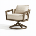 Fauteuil pivotant 78 x 82 x 88 cm en tissu beige et bois brun style contemporain