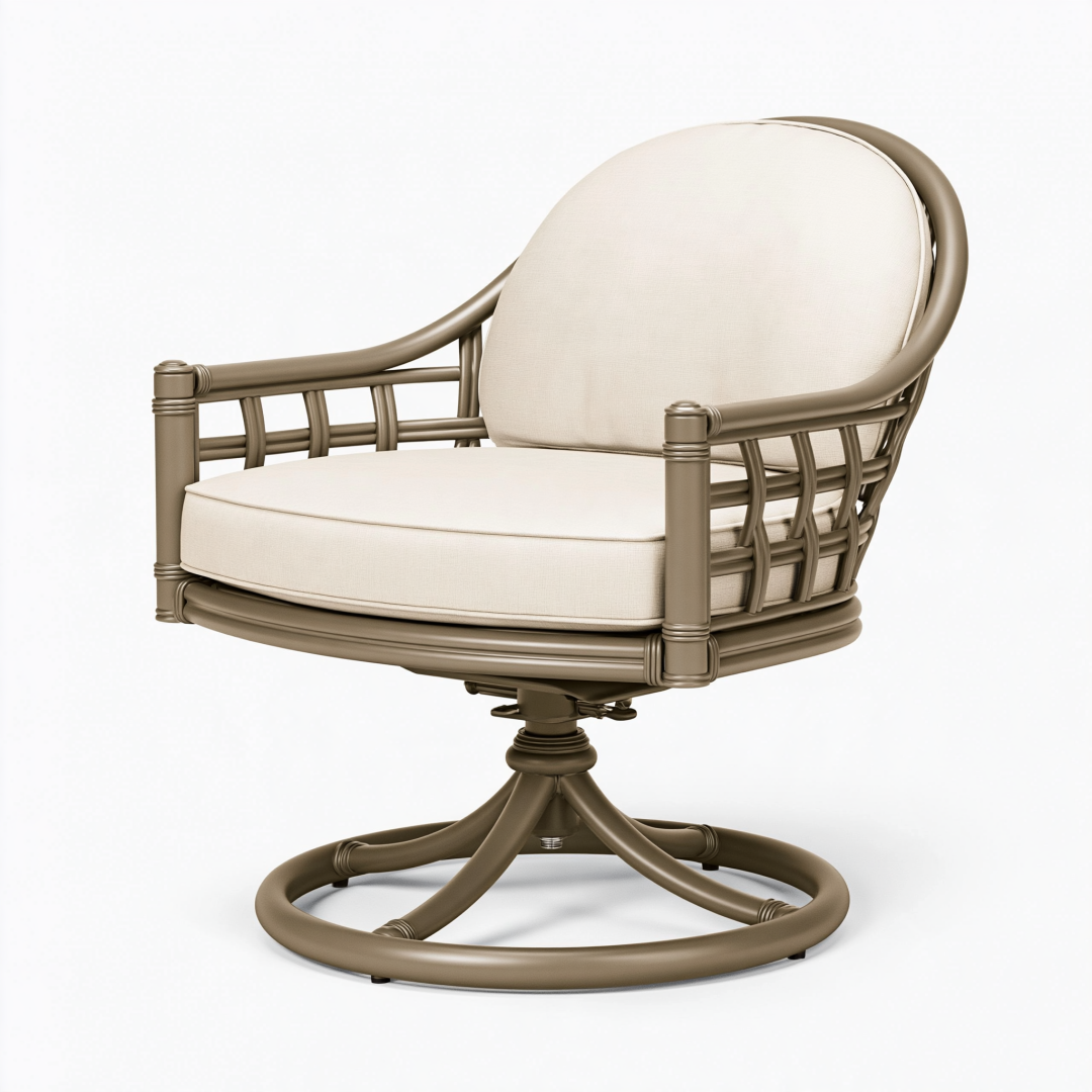 Fauteuil pivotant 82 x 78 x 92 cm en métal taupe et tissu écru - style classique