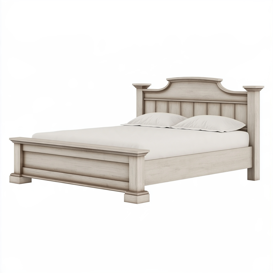 Lit double 160 x 200 cm en bois beige style classique avec tête de lit