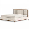 Lit double 160 x 200 cm en tissu beige et bois - tête de lit rembourrée style contemporain
