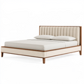 Lit 160 x 200 cm en bois et tissu beige - tête de lit capitonnée style contemporain