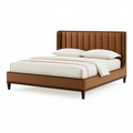 Lit double 160 x 200 cm en similicuir marron - tête de lit capitonnée style contemporain