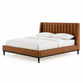 Lit double 160 x 200 cm marron revêtement aspect cuir style moderne