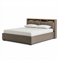 Lit double 160 x 200 cm en similicuir taupe avec tête de lit rangement style contemporain