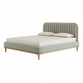 Lit double 160 x 200 cm en tissu vert sauge avec structure en bois style vintage