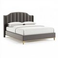 Lit double 160 x 200 cm en tissu gris avec tête de lit capitonnée style contemporain