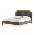 Lit double 160 x 200 cm en tissu gris anthracite avec tête de lit capitonnée style contemporain