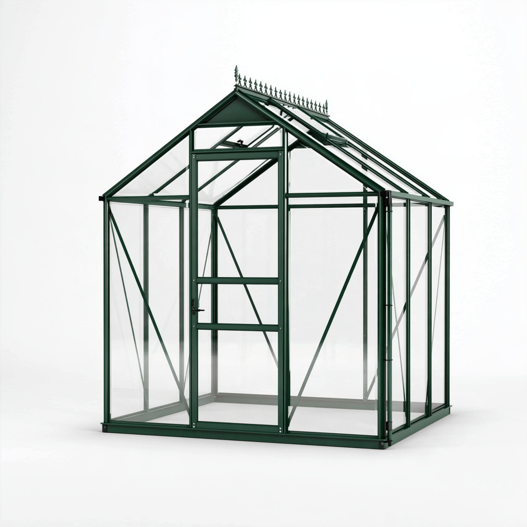 Serre de jardin 190 x 190 x 250 cm aluminium vert avec panneaux transparents - toit à deux pans