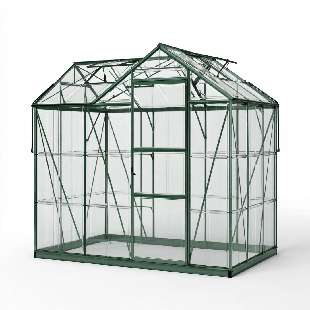 Serre de jardin 190 x 190 x 195 cm aluminium vert polycarbonate avec porte coulissante