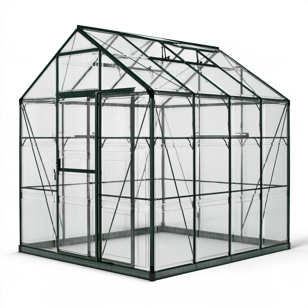 Serre de jardin 190 x 190 x 195 cm en aluminium anthracite avec panneaux transparents et lucarne